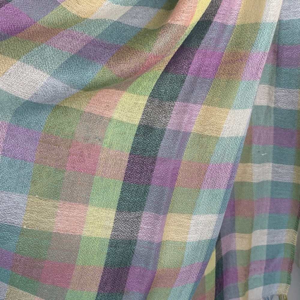 Colorful Plaid Scarf in muted pastel color palette - Picture 5 of 5